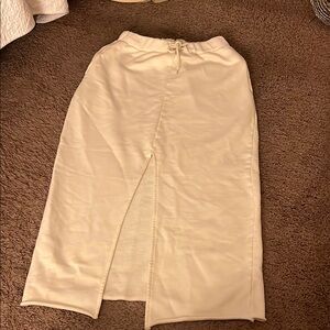 Cream Midi Pencil Skirt with Slit